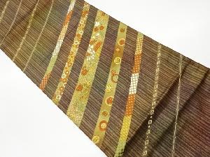 リサイクル　曲線に秋草・古典柄模様織出し袋帯